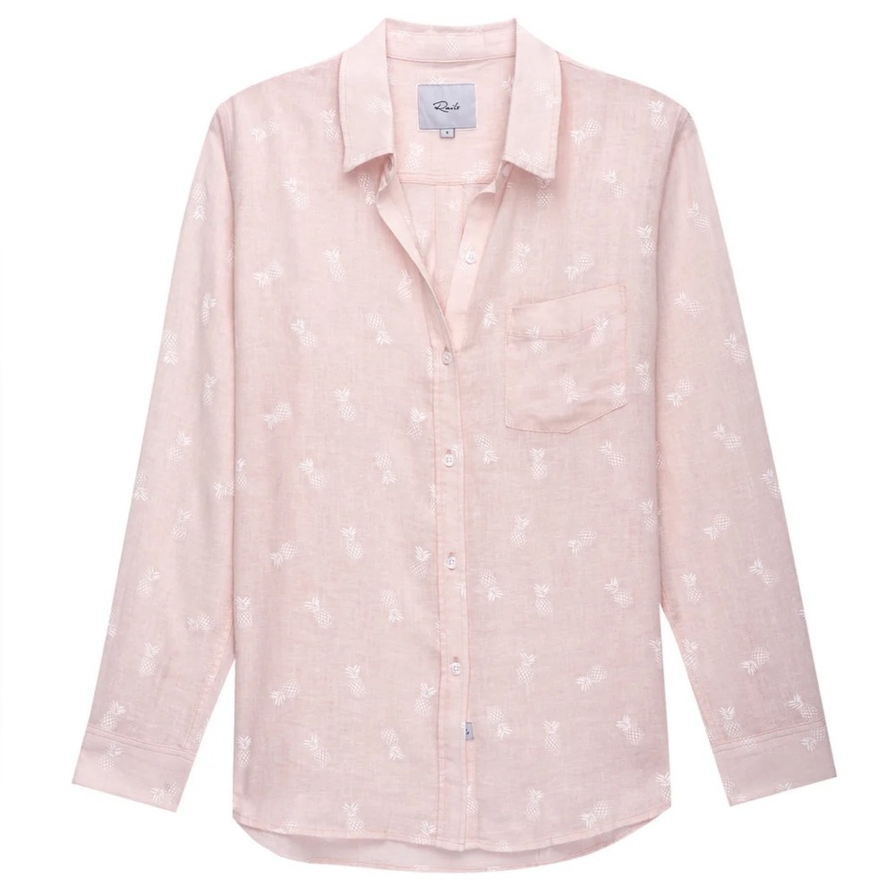 New Rails Charli Button Down Shirt Pink with White Pineapples NWT Women’s Small